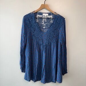 Weekend Suzanne Betro Floral Crochet Lace V-Neck Tunic Top Size X-Large